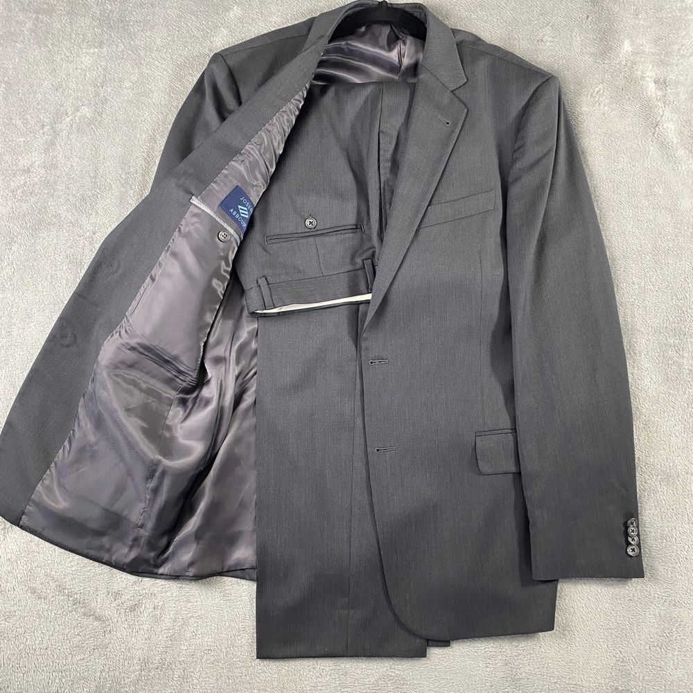 Joseph Abboud Suit Mens 42L W36 Charcoal Grey Striped 100% Wool 2PC Made in USA